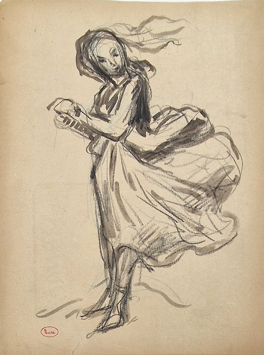 Maximilien Luce 1858-1941 Gust Of Wind Black Pencil Drawing