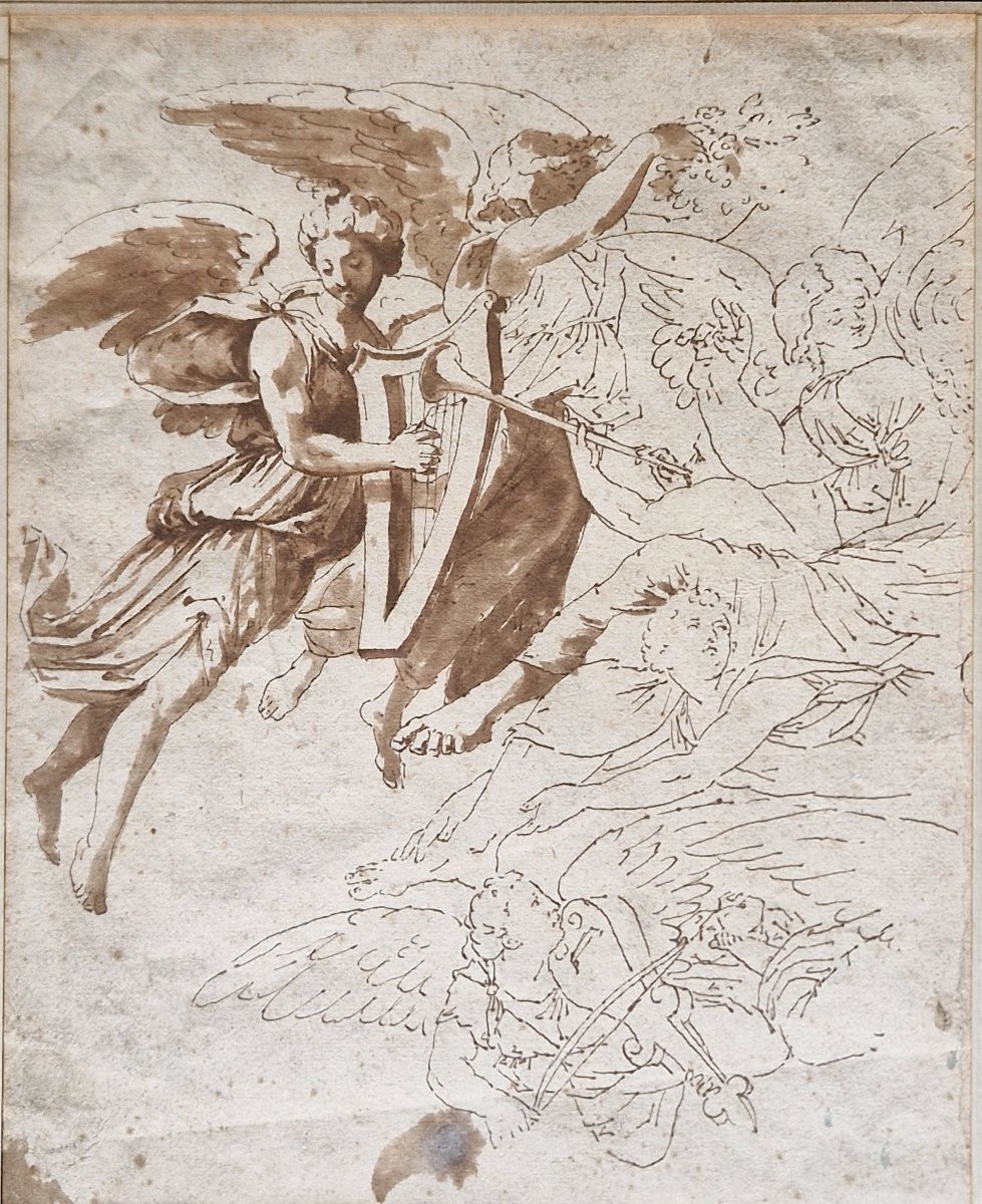Gérard De Lairesse 1641-1711 (circle) The Musician Angels Wash Drawing-photo-2