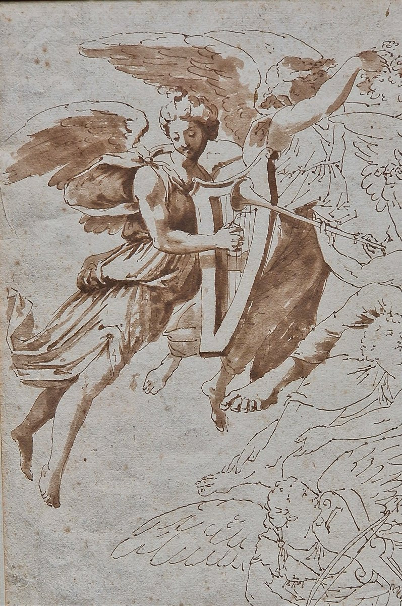 Gérard De Lairesse 1641-1711 (circle) The Musician Angels Wash Drawing-photo-3
