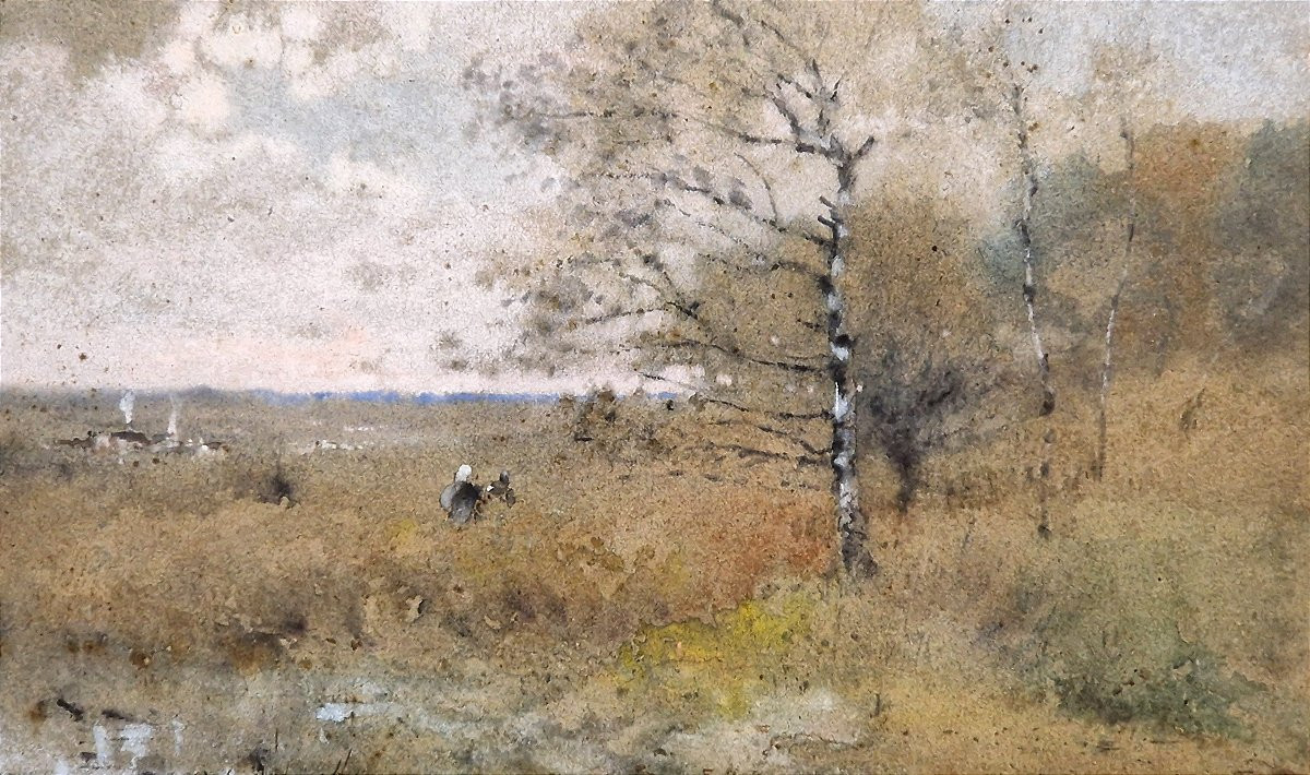 Ferderico Rossano 1835-1912 Landscape At La Mare Pastel-photo-1