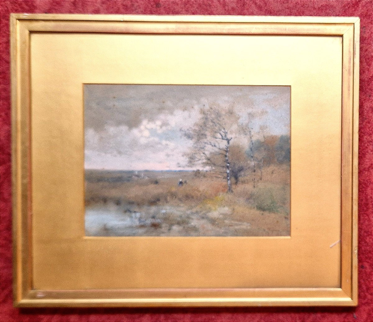 Ferderico Rossano 1835-1912 Landscape At La Mare Pastel-photo-2