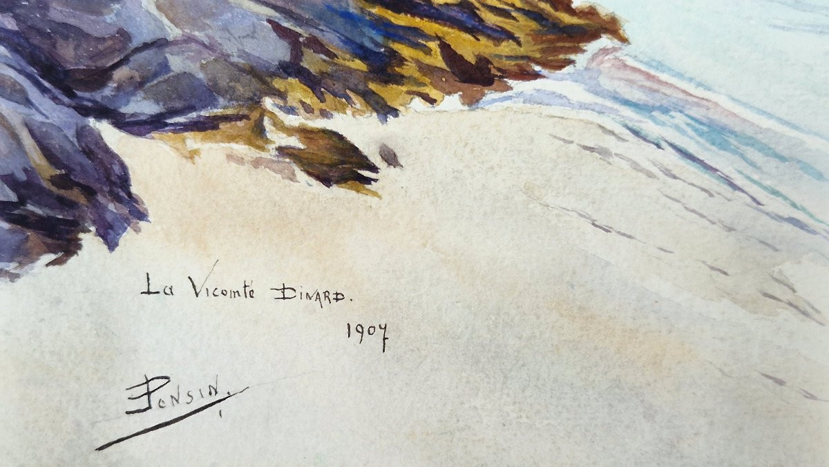 Louis Ponsin 1877-1949 Dinard La Vicomté Aquarelle-photo-3