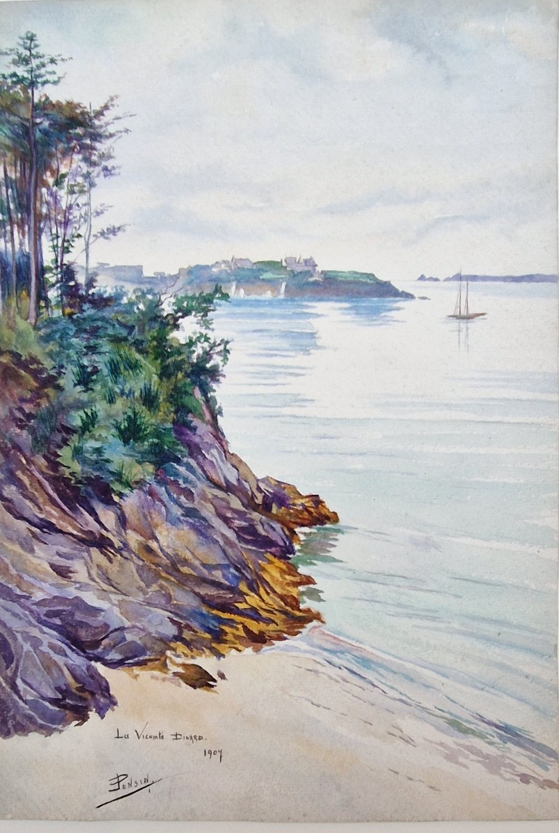 Louis Ponsin 1877-1949 Dinard La Vicomté Aquarelle