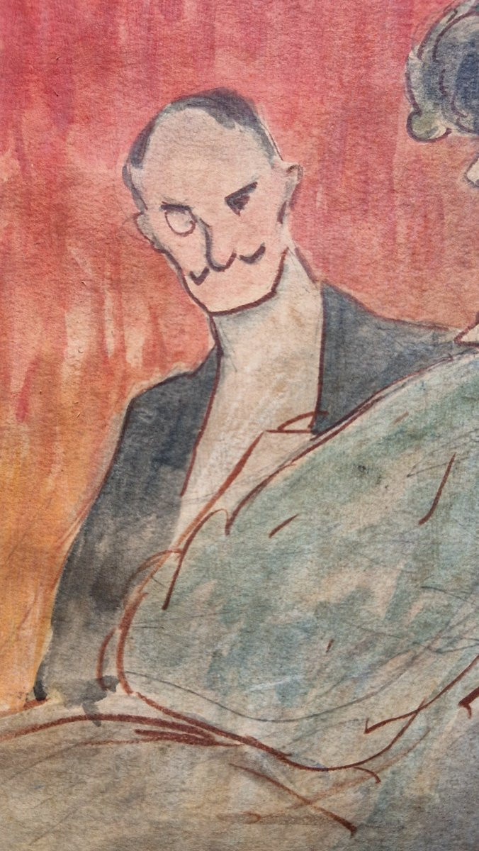 Ernest Gayac 1869-1942 Un Couple élégant Aquarelle-photo-3