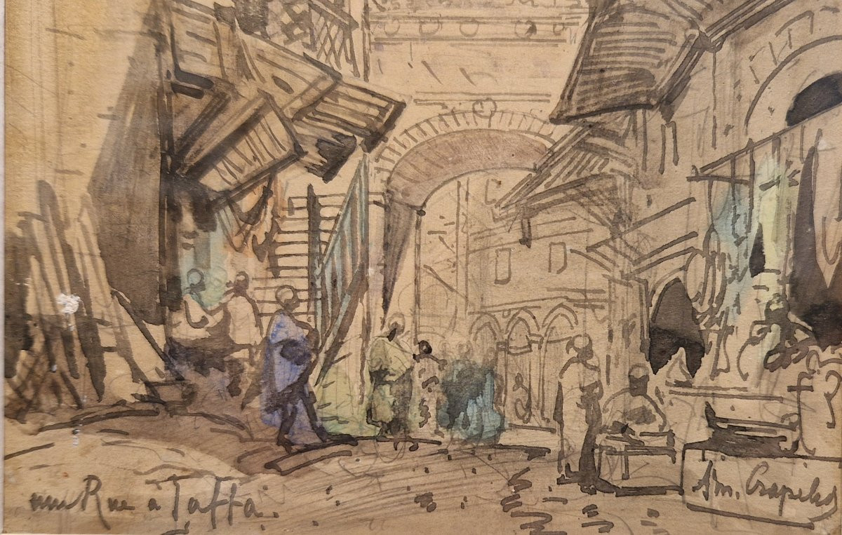 Louis Amable Crapelet 1822-1867 Rue à Jaffa Aquarelle-photo-3