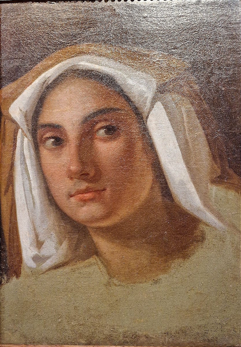 Ecole française vers 1840 Jeune italienne Huile sur toile-photo-2
