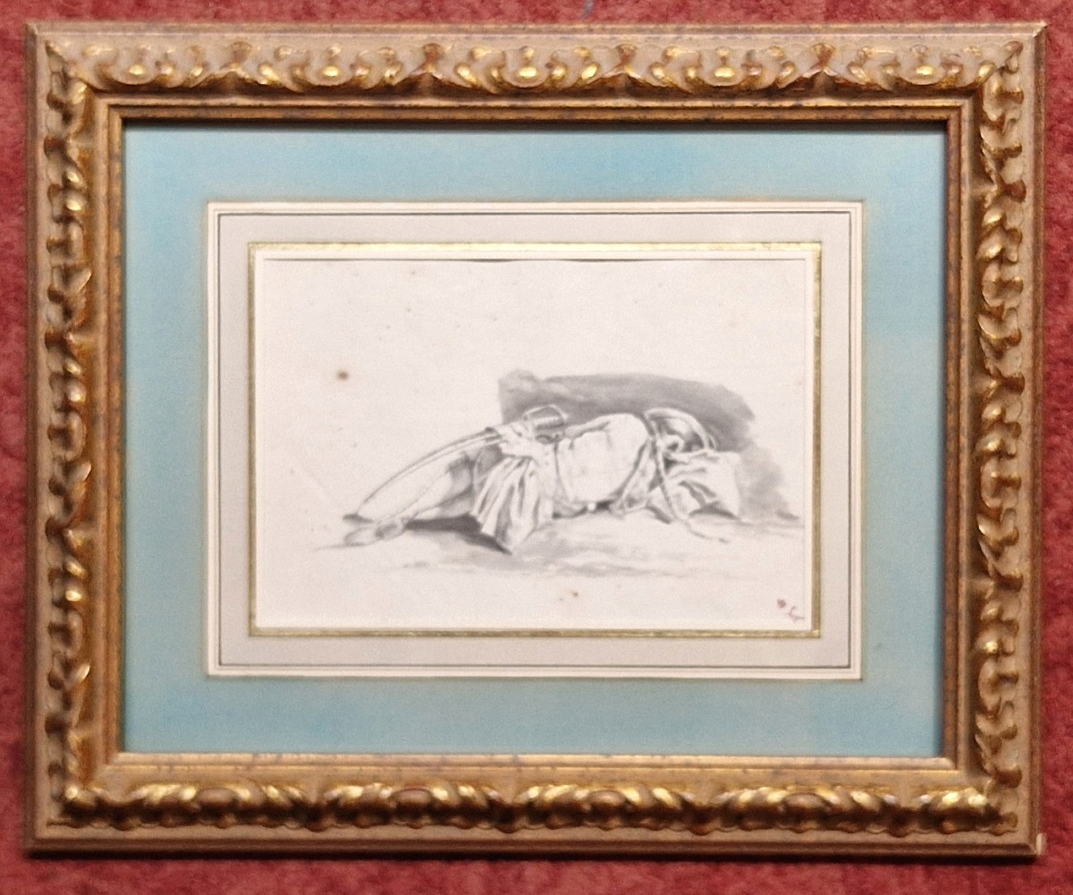 Ecole française 18ème siècle Soldat endormi Plume, encre, lavis