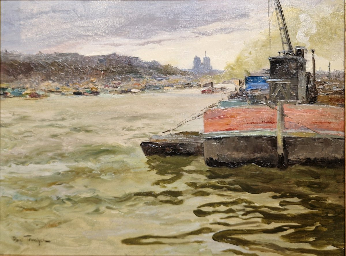 Abel Truchet 1857-1918 Paris The Seine And Notre Dame Oil On Canvas-photo-2