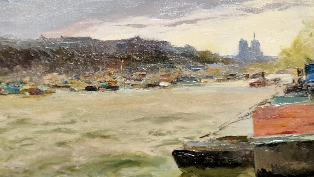 Abel Truchet 1857-1918 Paris The Seine And Notre Dame Oil On Canvas-photo-3