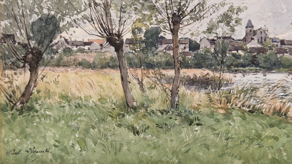 Paul Lecomte 1842-1920 Landscape Watercolor-photo-3