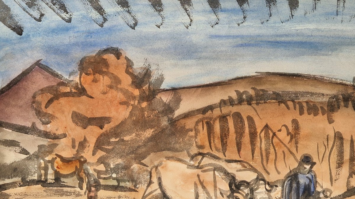 Jules Emile Zingg 1882-1942 Le bouvier Aquarelle-photo-3