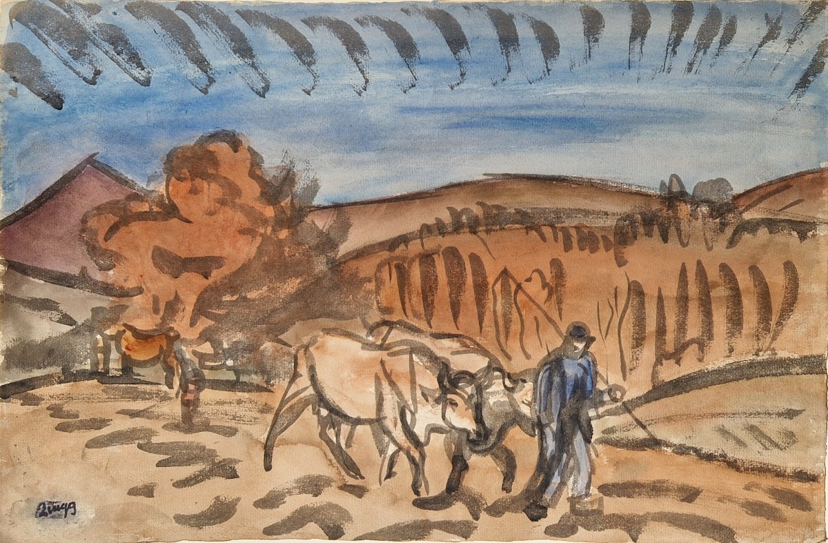 Jules Emile Zingg 1882-1942 Le bouvier Aquarelle