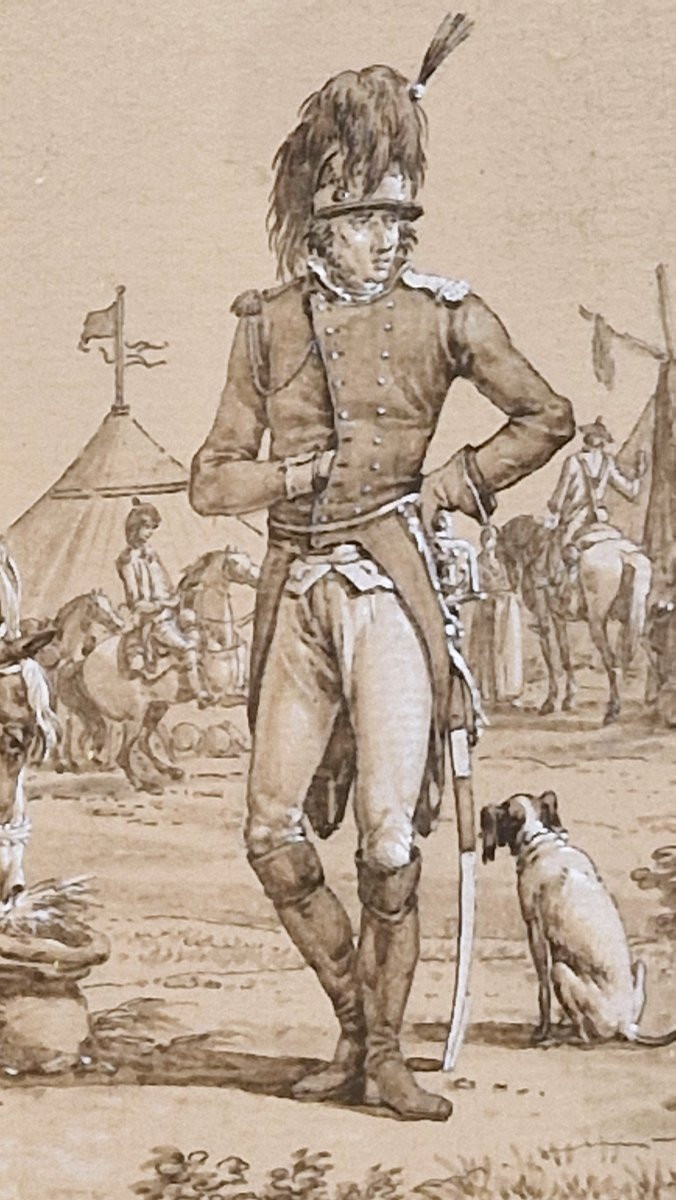 Jacques François Swebach 1769-1923 Cavalier et son cheval Plume, lavis gris et gouache blanche-photo-3