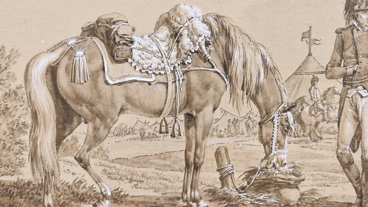 Jacques François Swebach 1769-1923 Cavalier et son cheval Plume, lavis gris et gouache blanche-photo-4