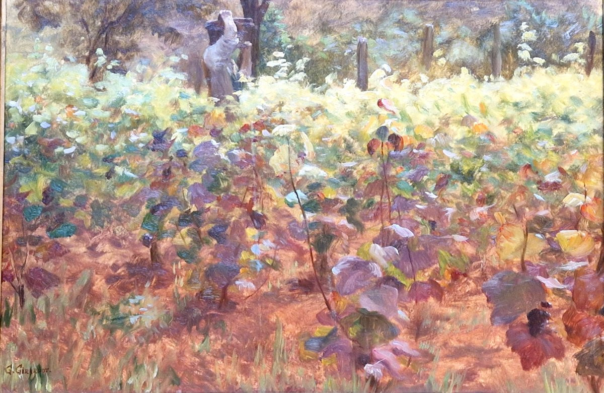 Georges Marie Julien Girardot 1856-1914 Les vendanges Huile sur panneau -photo-2
