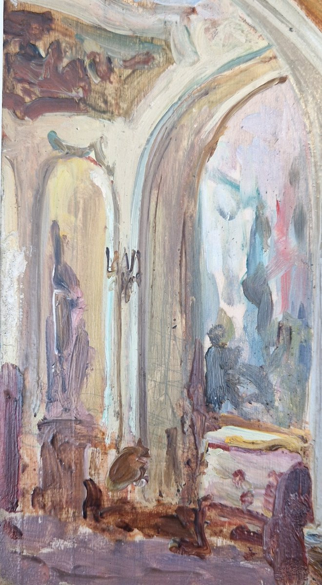 Alexandre Bailly  1866-1947 Le foyer du théâtre Huile sur panneau-photo-2