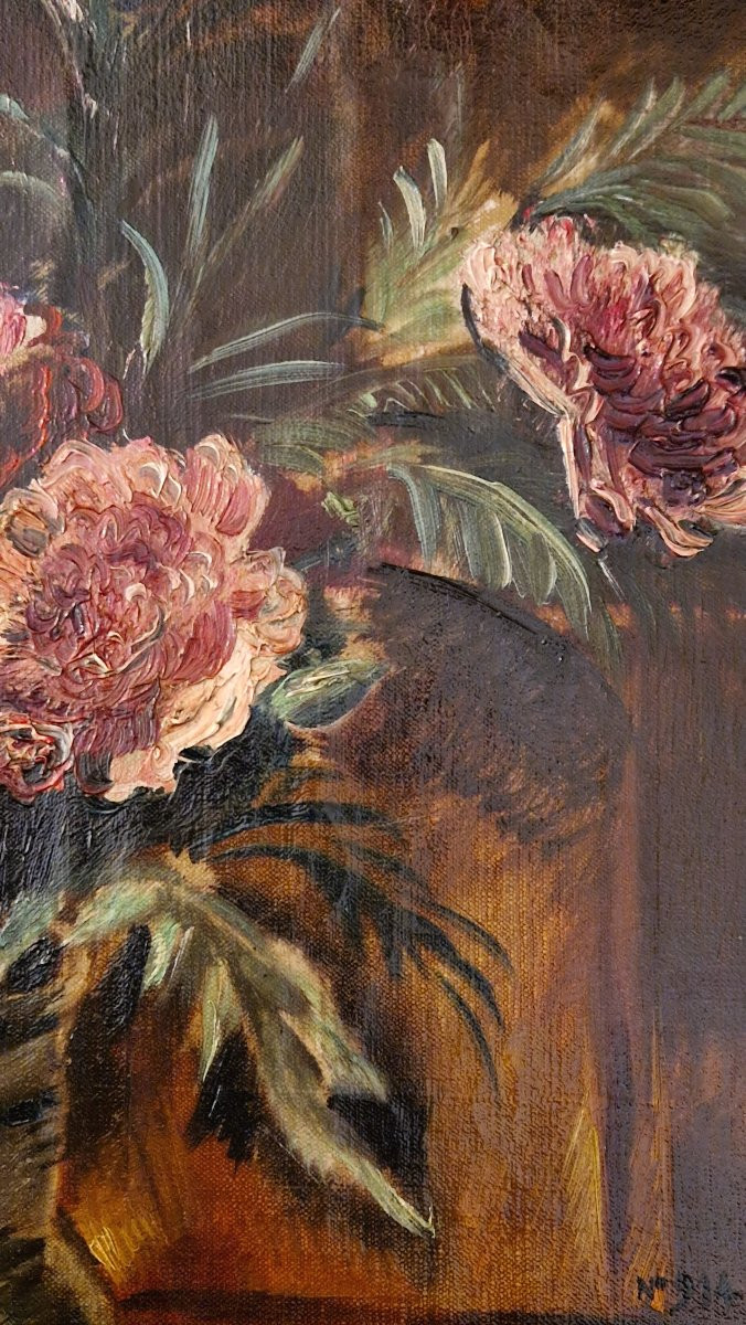 Henry de Waroquier 1881-1970 Les pivoines Huile sur toile-photo-1