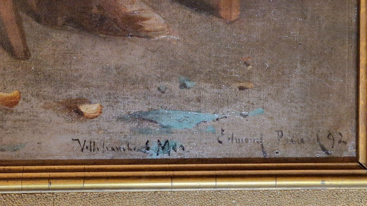 Edmond Picard 1861-1899 Dans un café à Villefranche sur mer Huile sur toile-photo-1