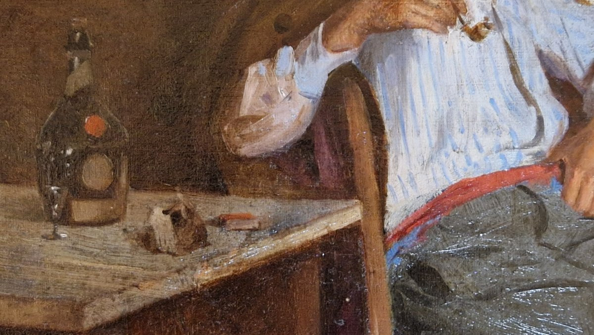 Edmond Picard 1861-1899 Dans un café à Villefranche sur mer Huile sur toile-photo-3