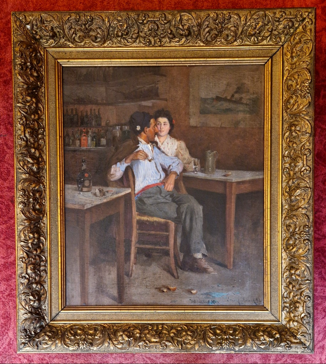 Edmond Picard 1861-1899 Dans un café à Villefranche sur mer Huile sur toile