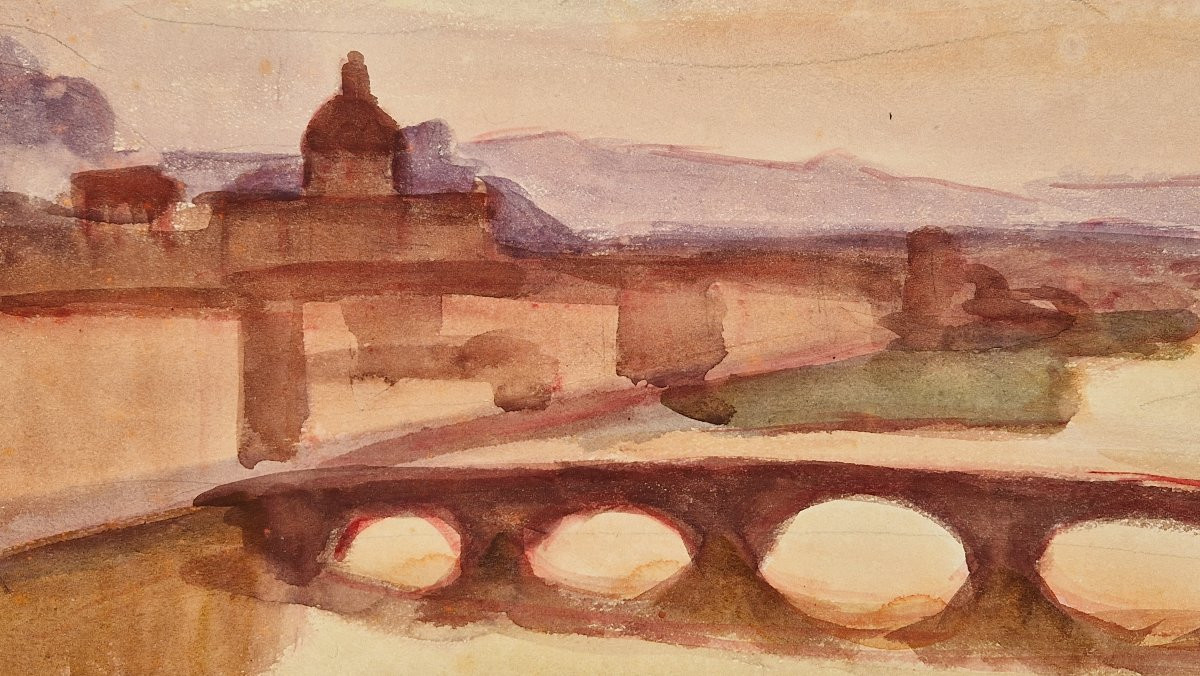 Jules Emile Zingg 1882-1942 Vue d'une ville Aquarelle-photo-2