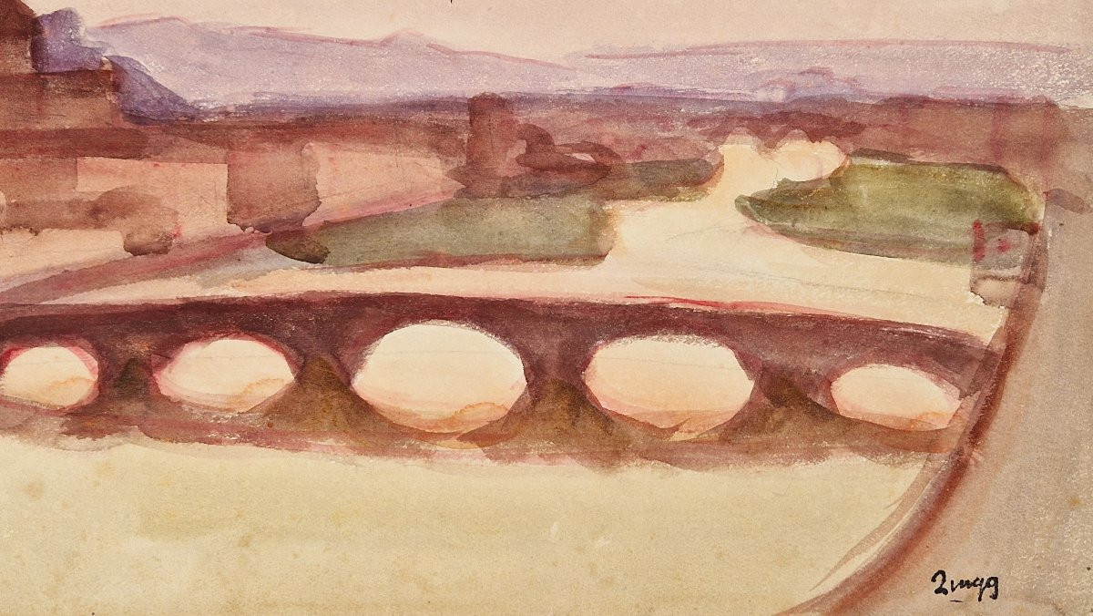 Jules Emile Zingg 1882-1942 Vue d'une ville Aquarelle-photo-3