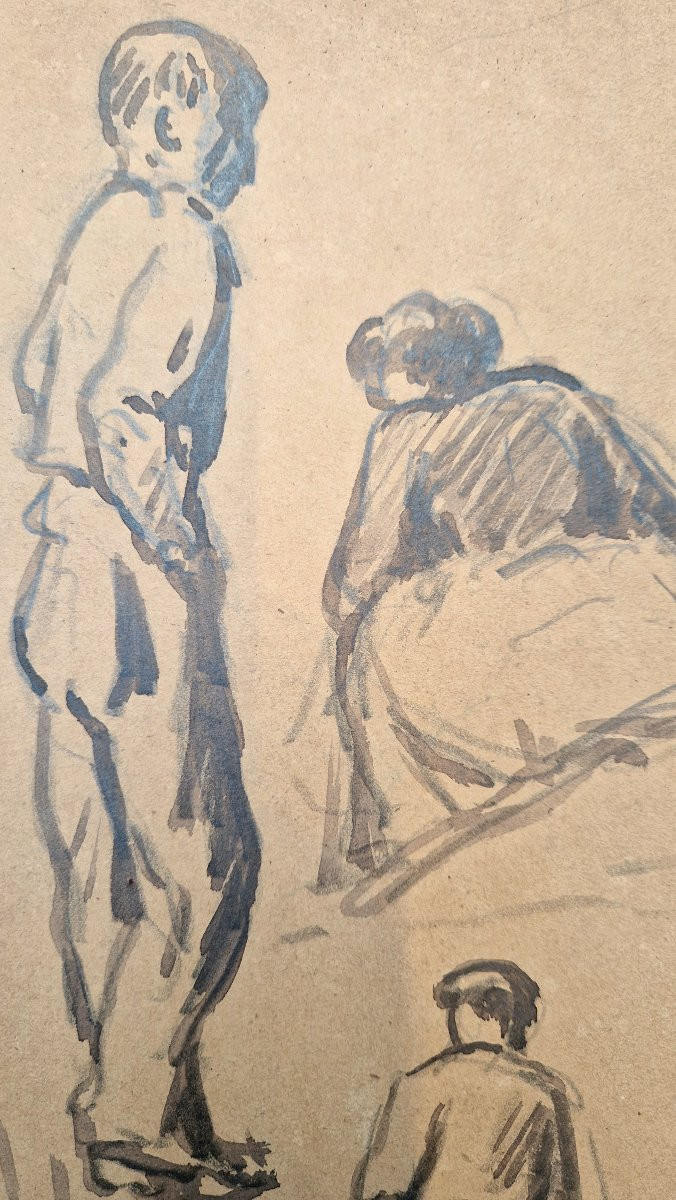 Maximilien Luce 1858-1941 Street Figures Wash Drawing-photo-3