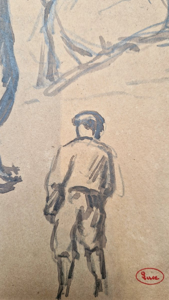 Maximilien Luce 1858-1941 Street Figures Wash Drawing-photo-4