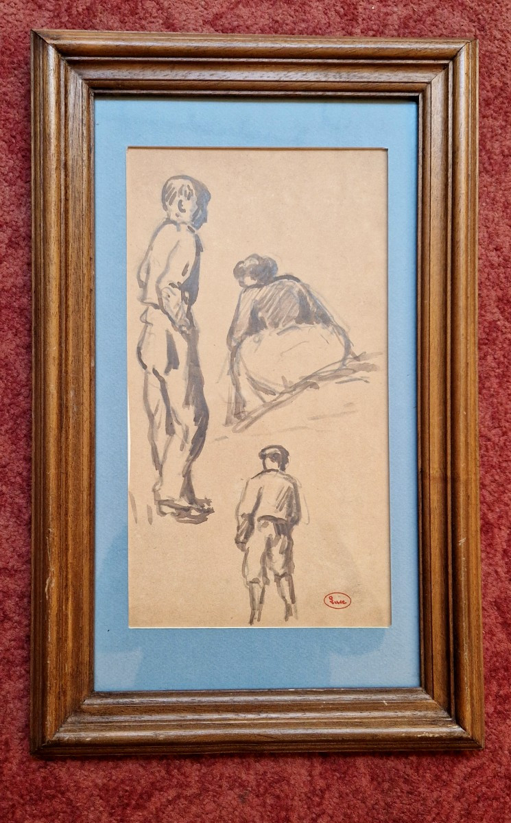 Maximilien Luce 1858-1941 Street Figures Wash Drawing