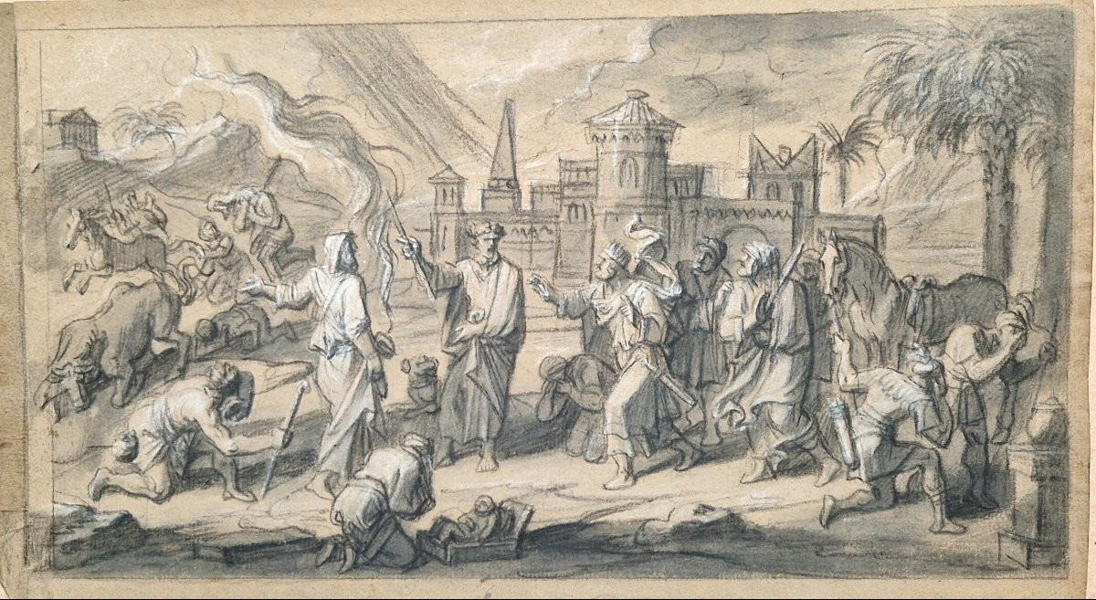 François Verdier 1651-1730 Scène de la Bible avec le roi David Dessin -photo-2