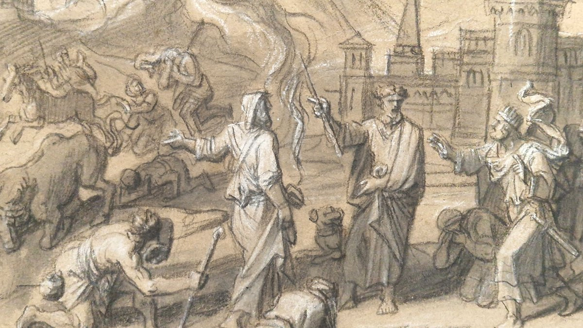 François Verdier 1651-1730 Scène de la Bible avec le roi David Dessin -photo-3