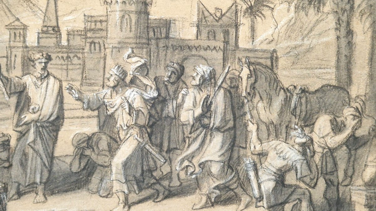 François Verdier 1651-1730 Scène de la Bible avec le roi David Dessin -photo-4