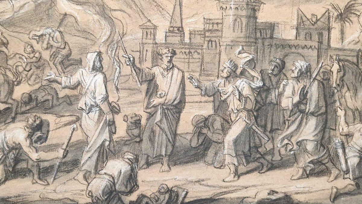 François Verdier 1651-1730 Scène de la Bible avec le roi David Dessin -photo-1