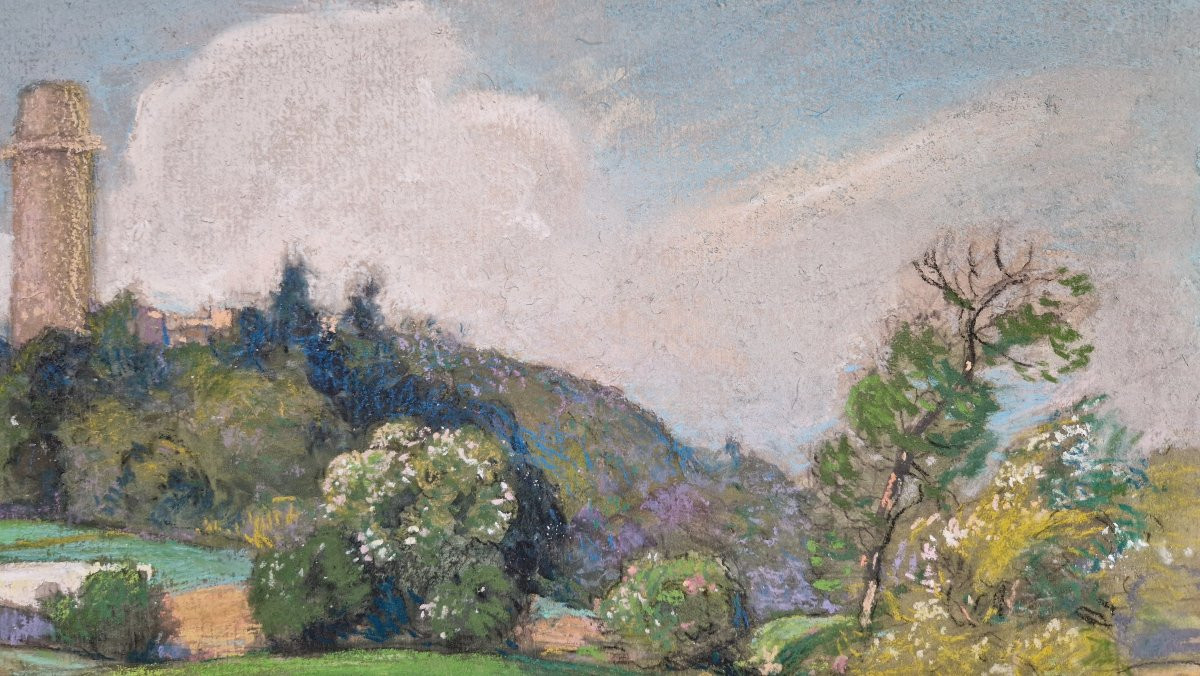 Auguste Lepère 1849-1918 The Tower Of Montlhéry Pastel -photo-4