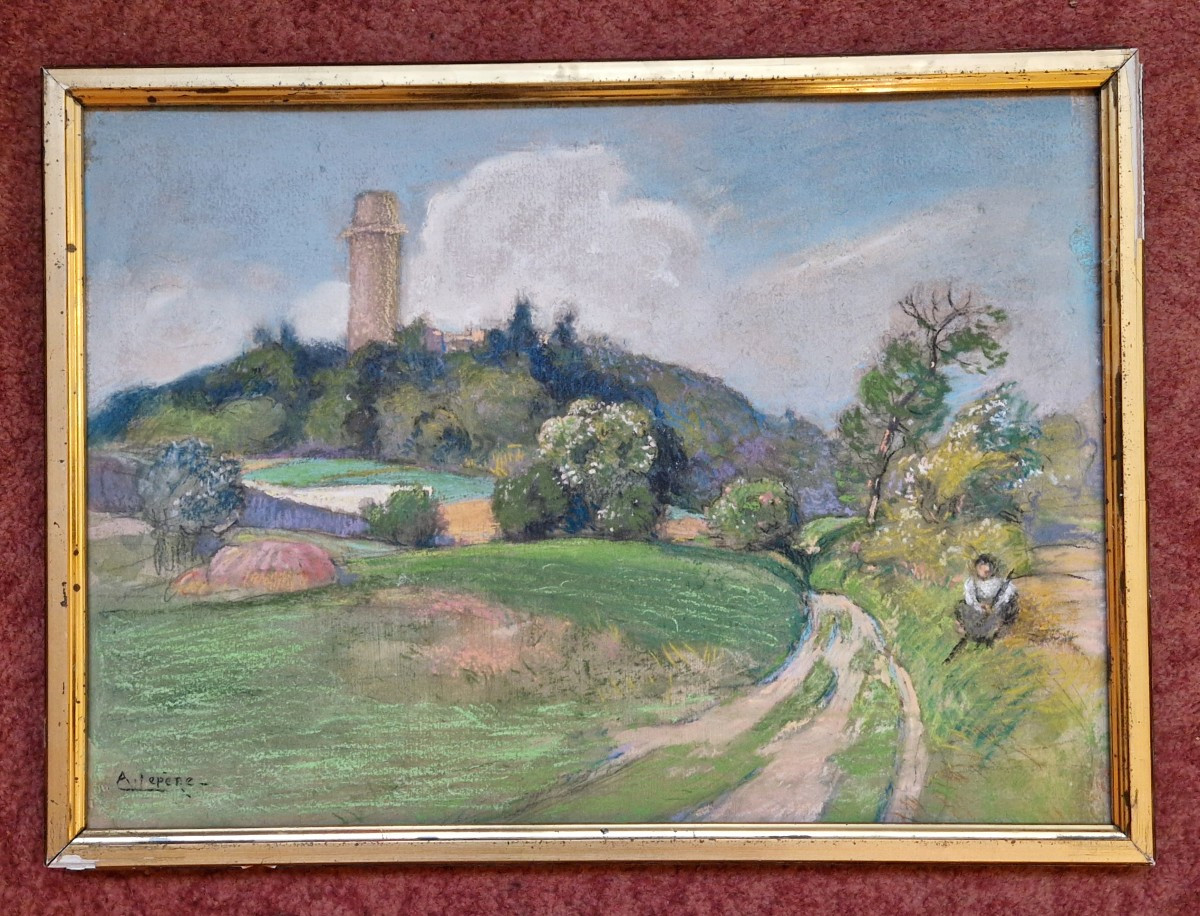 Auguste Lepère 1849-1918 The Tower Of Montlhéry Pastel 