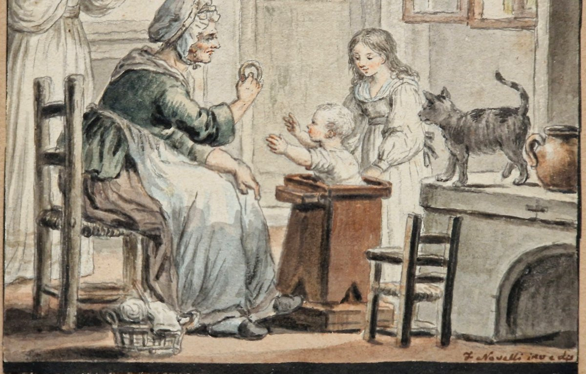 Francesco Novelli 1764-1836 Deux scènes familiales Aquarelles-photo-4