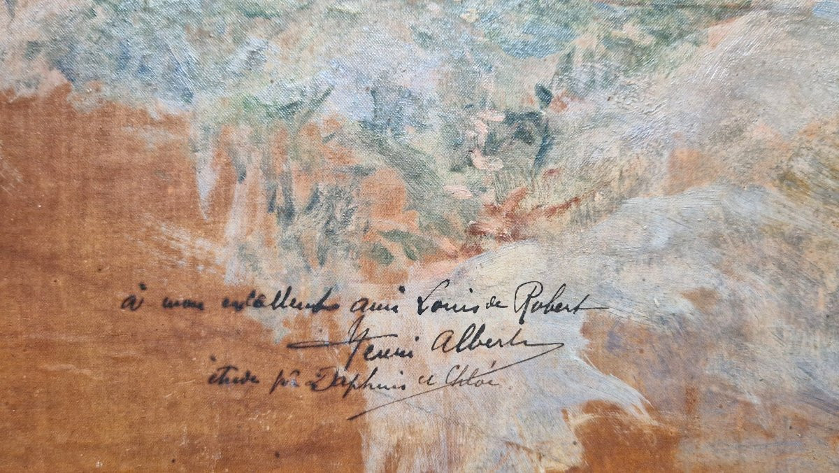 Henri Alberti 1868-1935 Jeune homme rêvant Huile sur papier collée sur chromolithographie-photo-1