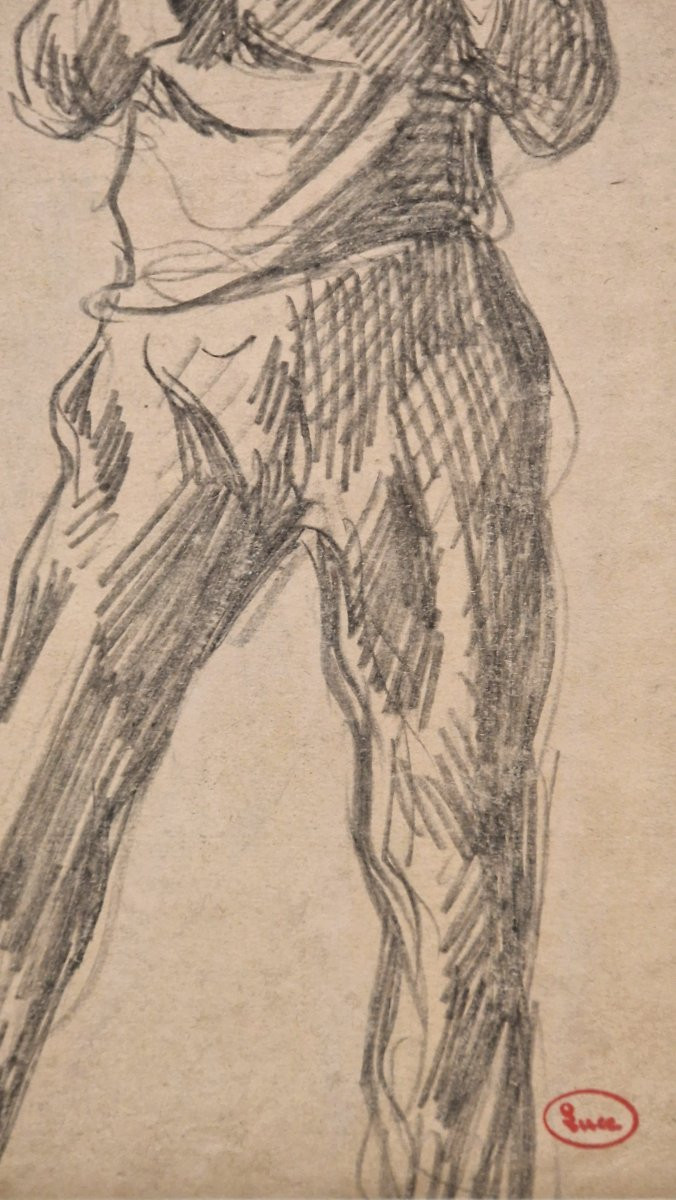 Maximilien Luce 1858-1941 Homme se roulant une cigarette Dessin au crayon noir-photo-3