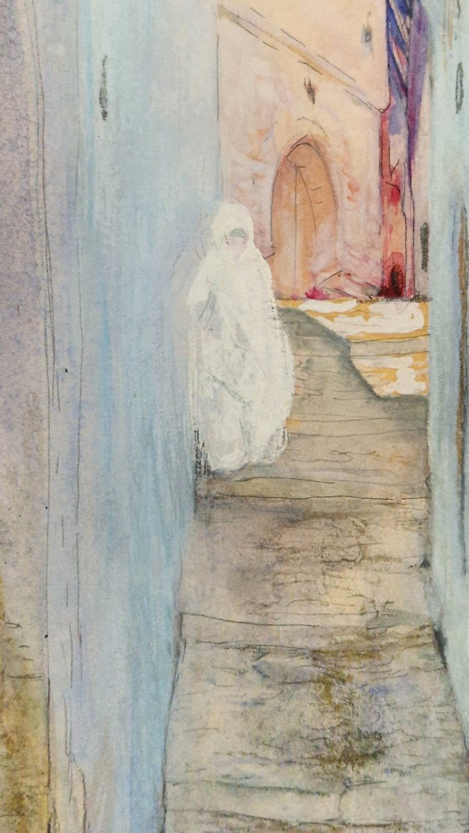Georges Clairin 1843-1919 Femme ouled naïl sur le pas de sa porte Aquarelle-photo-3