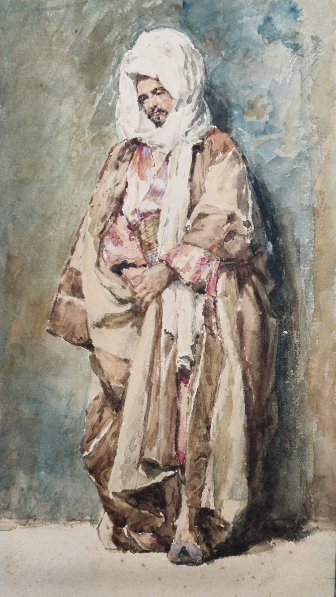Ettore Roesler Franz 1845-1907 Man Dressed In Oriental Style Watercolor-photo-2