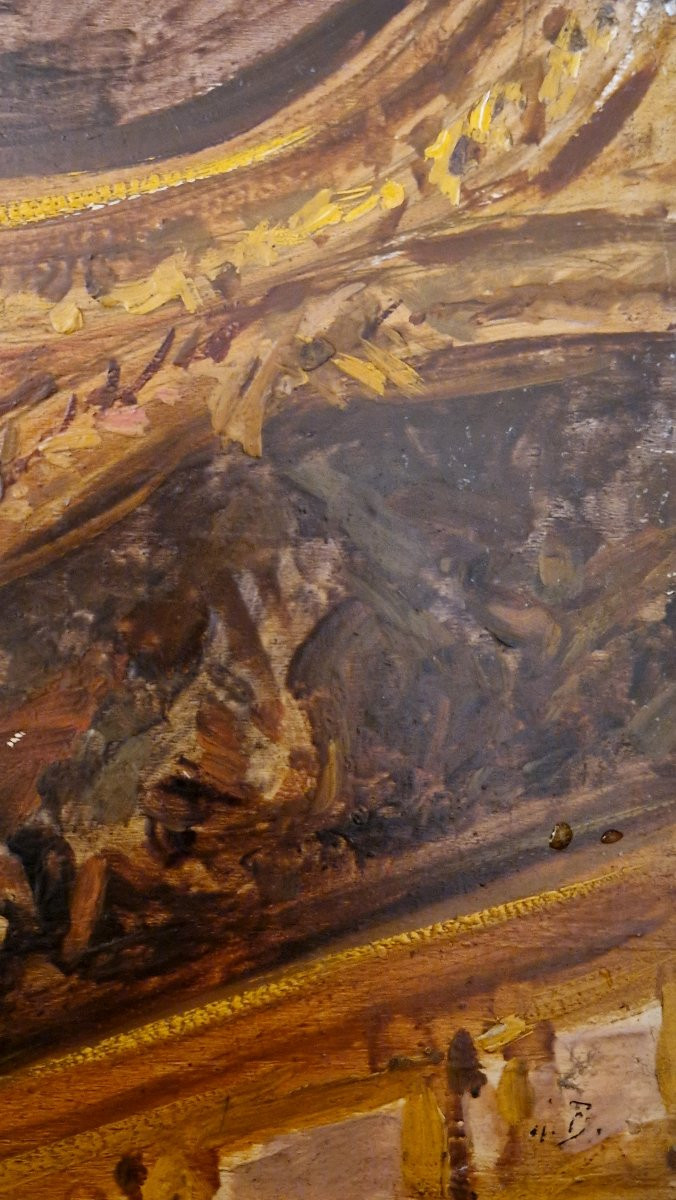 Alexandre Bailly 1866-1947 Ceiling At Versailles Oil On Panel-photo-4