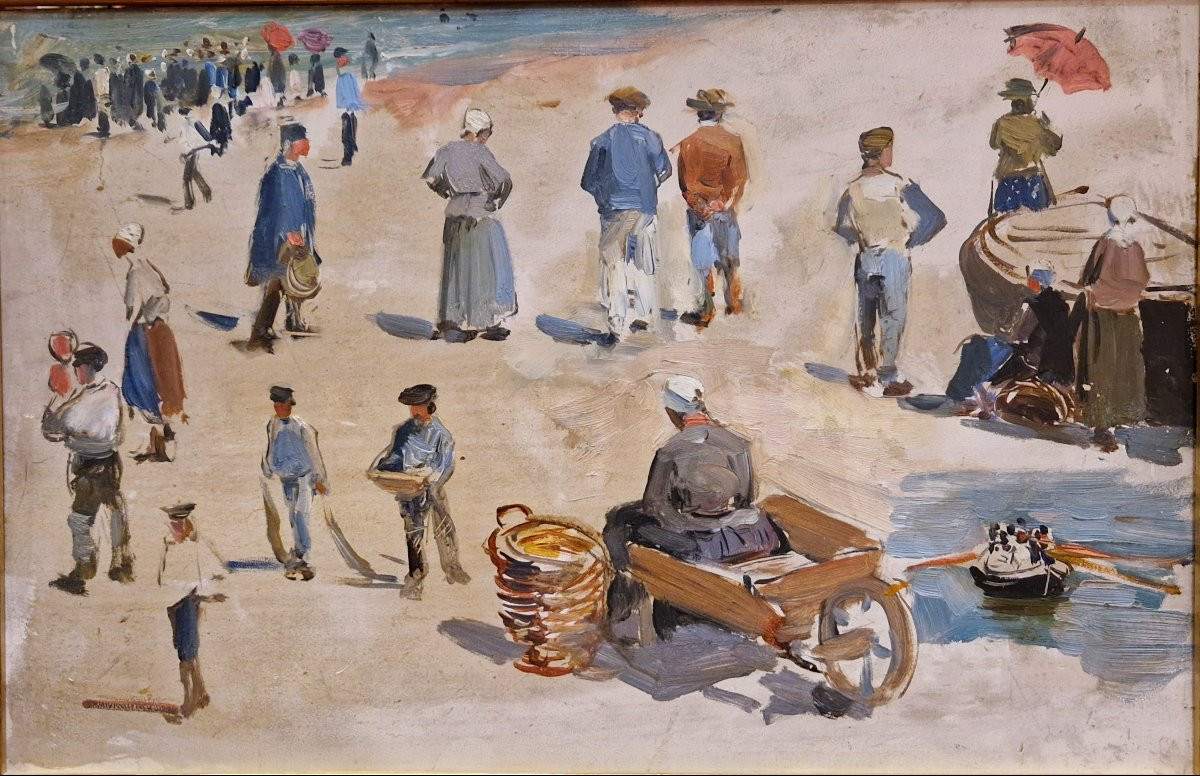 Paul Mathey 1844-1929 Scènes de plage Huile sur panneau-photo-2