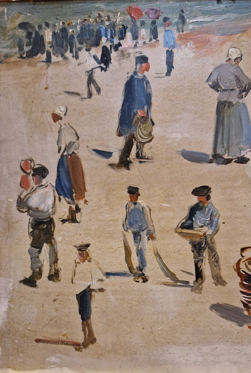 Paul Mathey 1844-1929 Scènes de plage Huile sur panneau-photo-3