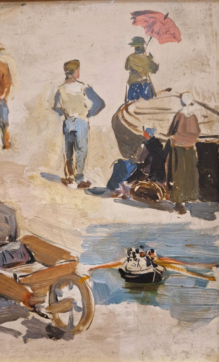 Paul Mathey 1844-1929 Scènes de plage Huile sur panneau-photo-1