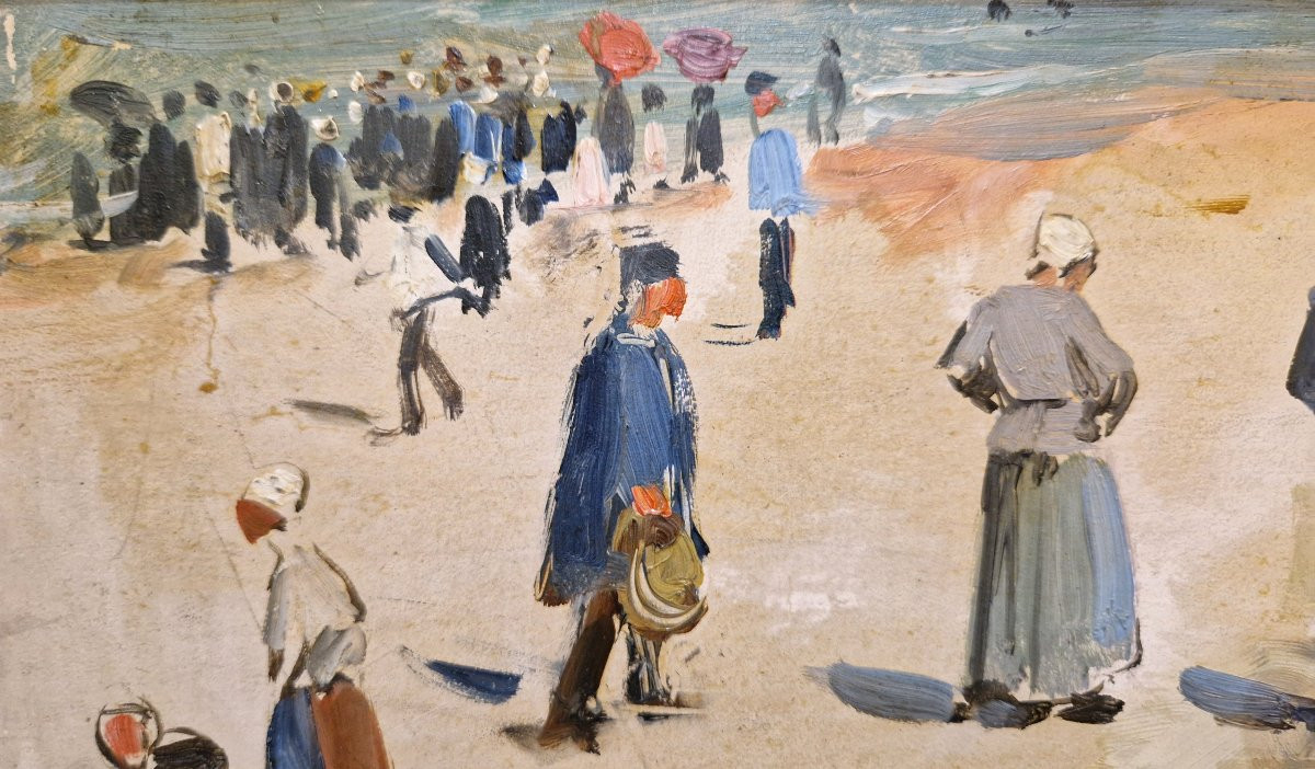 Paul Mathey 1844-1929 Scènes de plage Huile sur panneau-photo-2