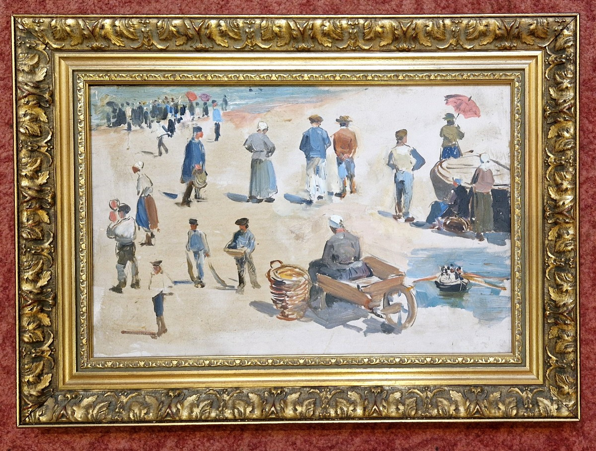 Paul Mathey 1844-1929 Scènes de plage Huile sur panneau