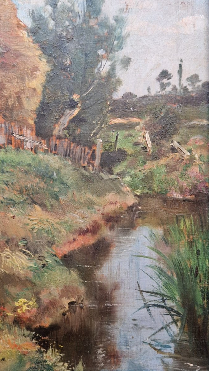 Paul Mathey 1844-1929 Haystacks By The River Oil On Panel-photo-3
