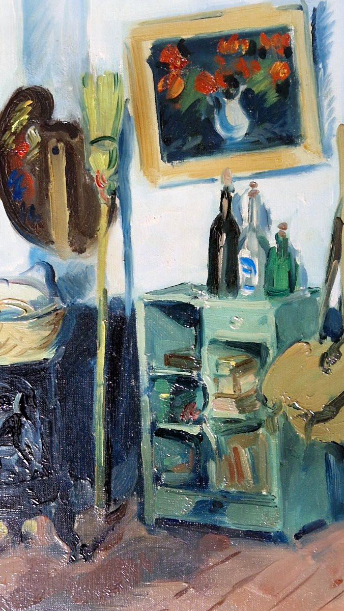 Roger Grillon 1881-1938 The Artist's Studio Oil On Canvas-photo-2