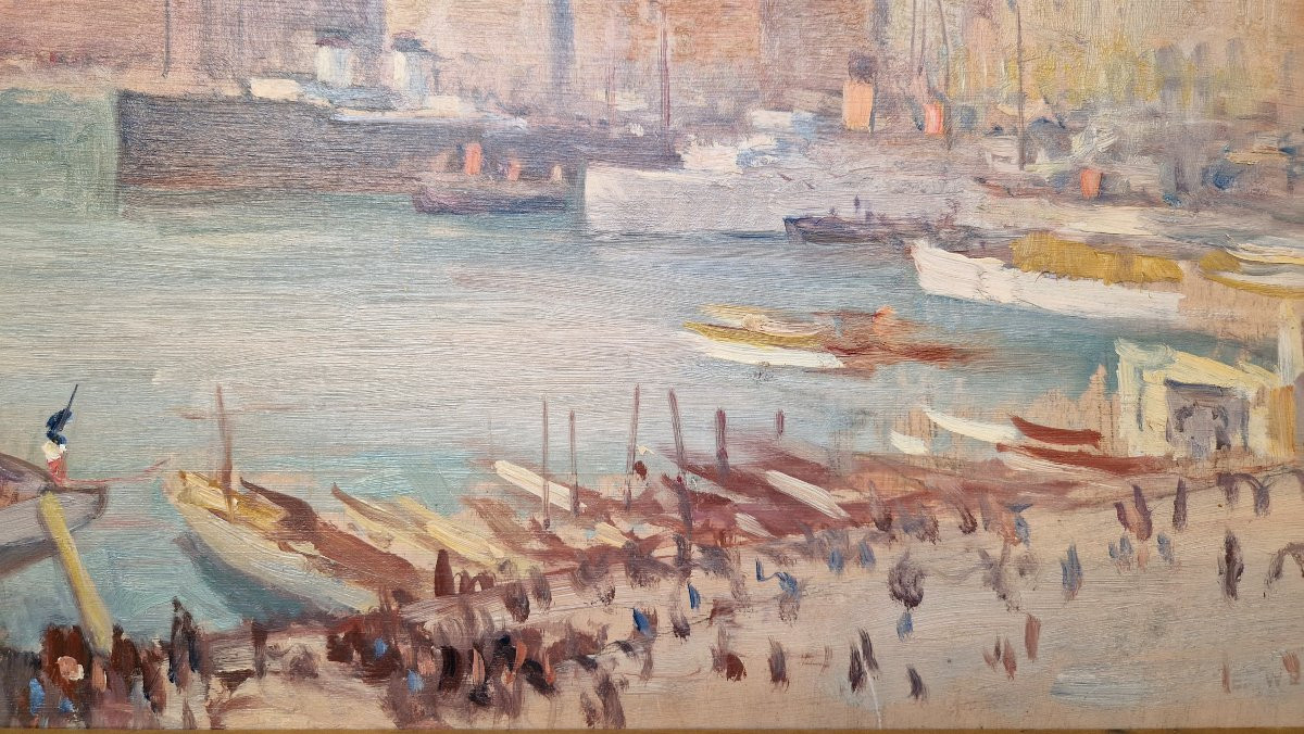 Emile Wegelin 1875-1962 Le port de Marseille Huile sur panneau-photo-3