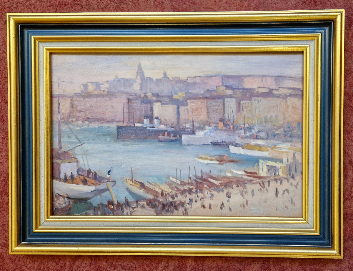 Emile Wegelin 1875-1962 Le port de Marseille Huile sur panneau